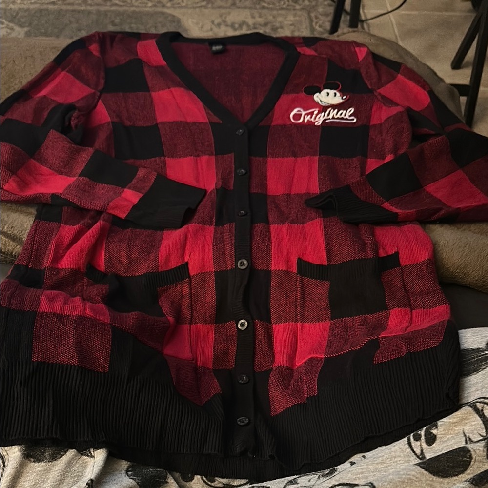 Torrid Disney Red and Black Plaid Cardigan